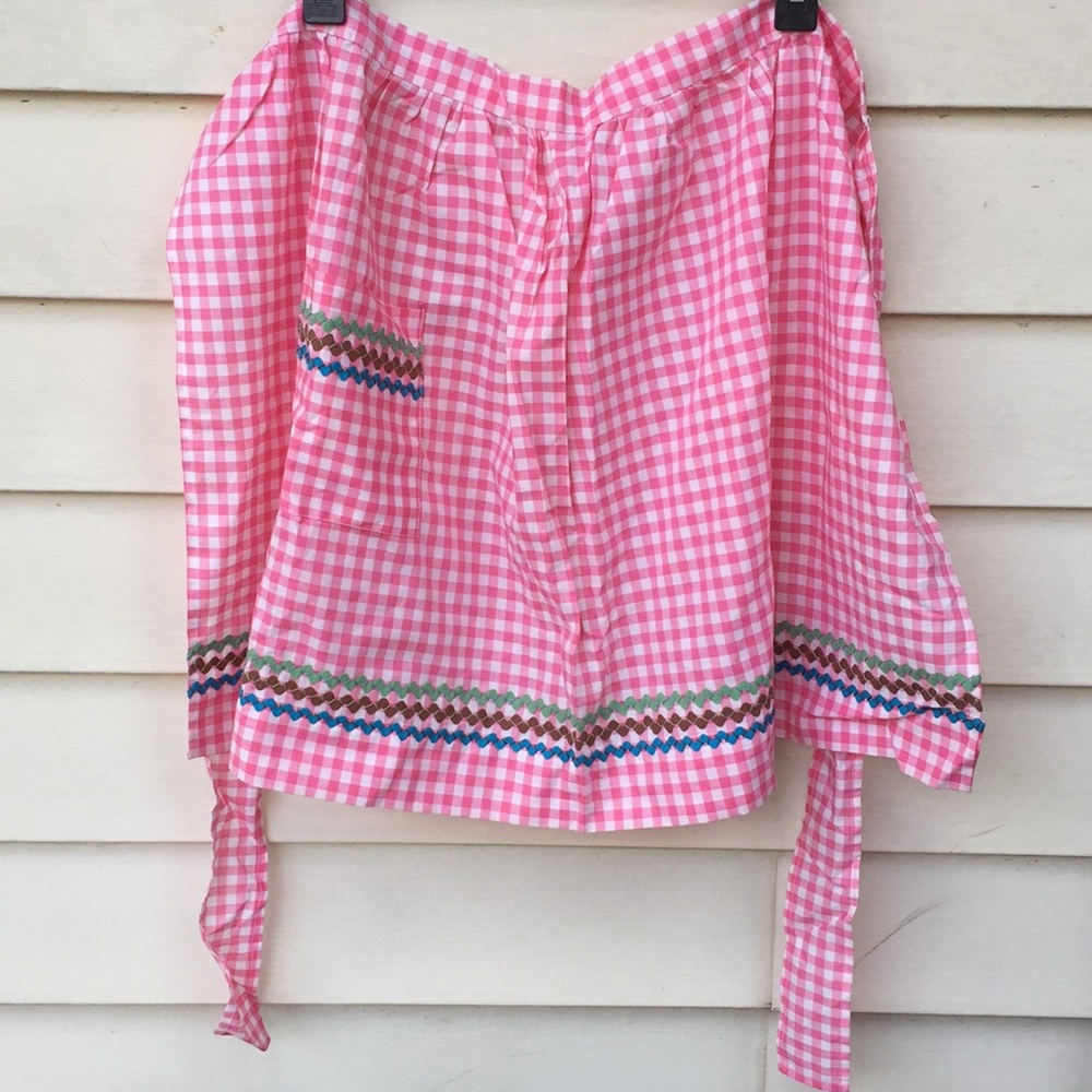 Vintage Apron Pink Gingham Check Plaid Tie